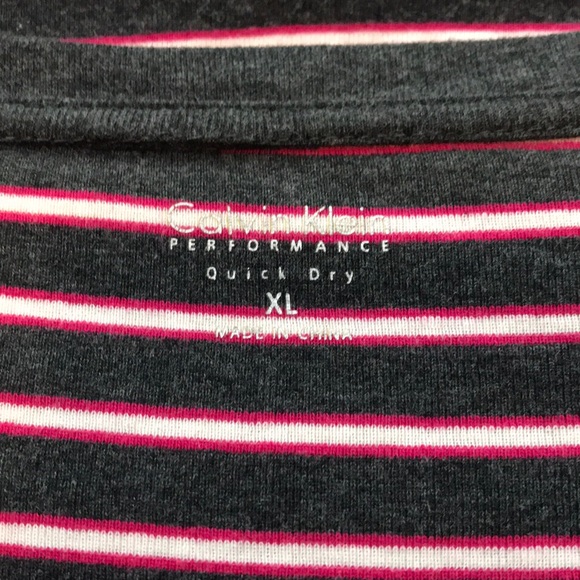 (151) Calvin Klein >Multi Colored Striped V-Neck T-shirt - Picture 6 of 7